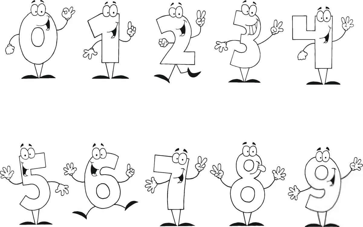 kolorowanka Angielskie numery kreskówek od 0 do 10