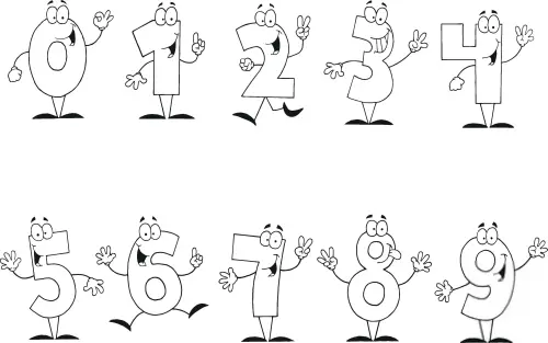 kolorowanka Angielskie numery kreskówek od 0 do 10