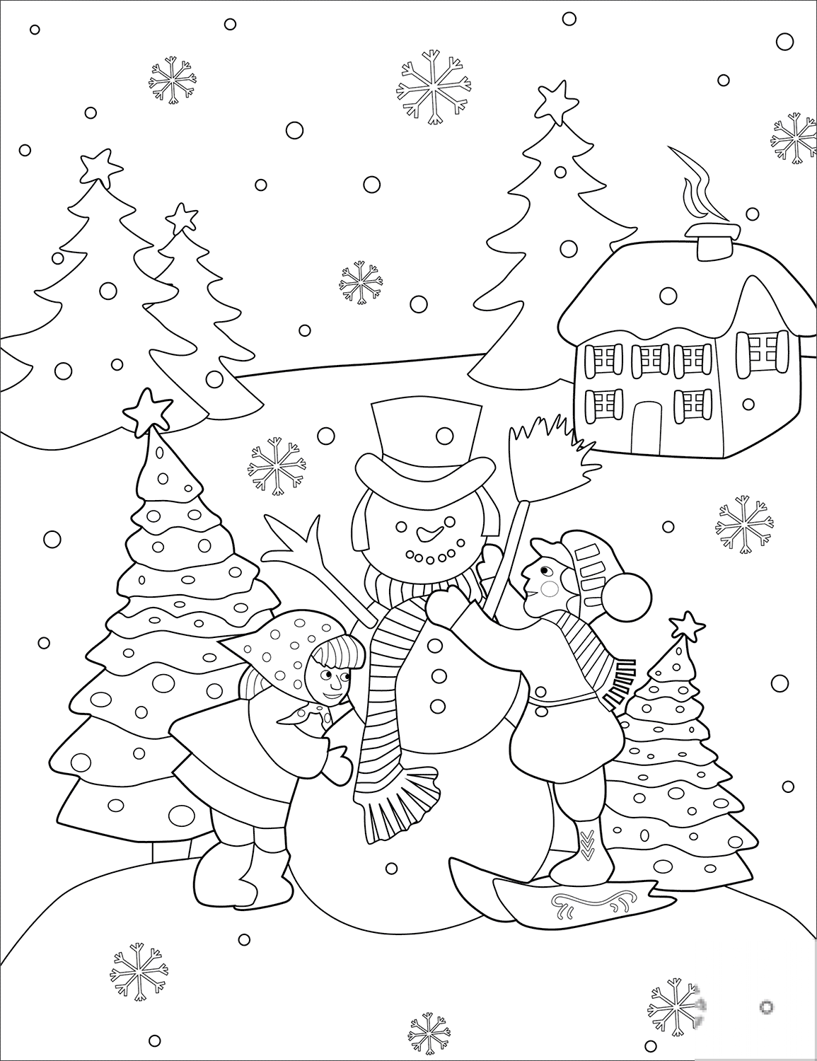 Boy and Girl Building a Snowman