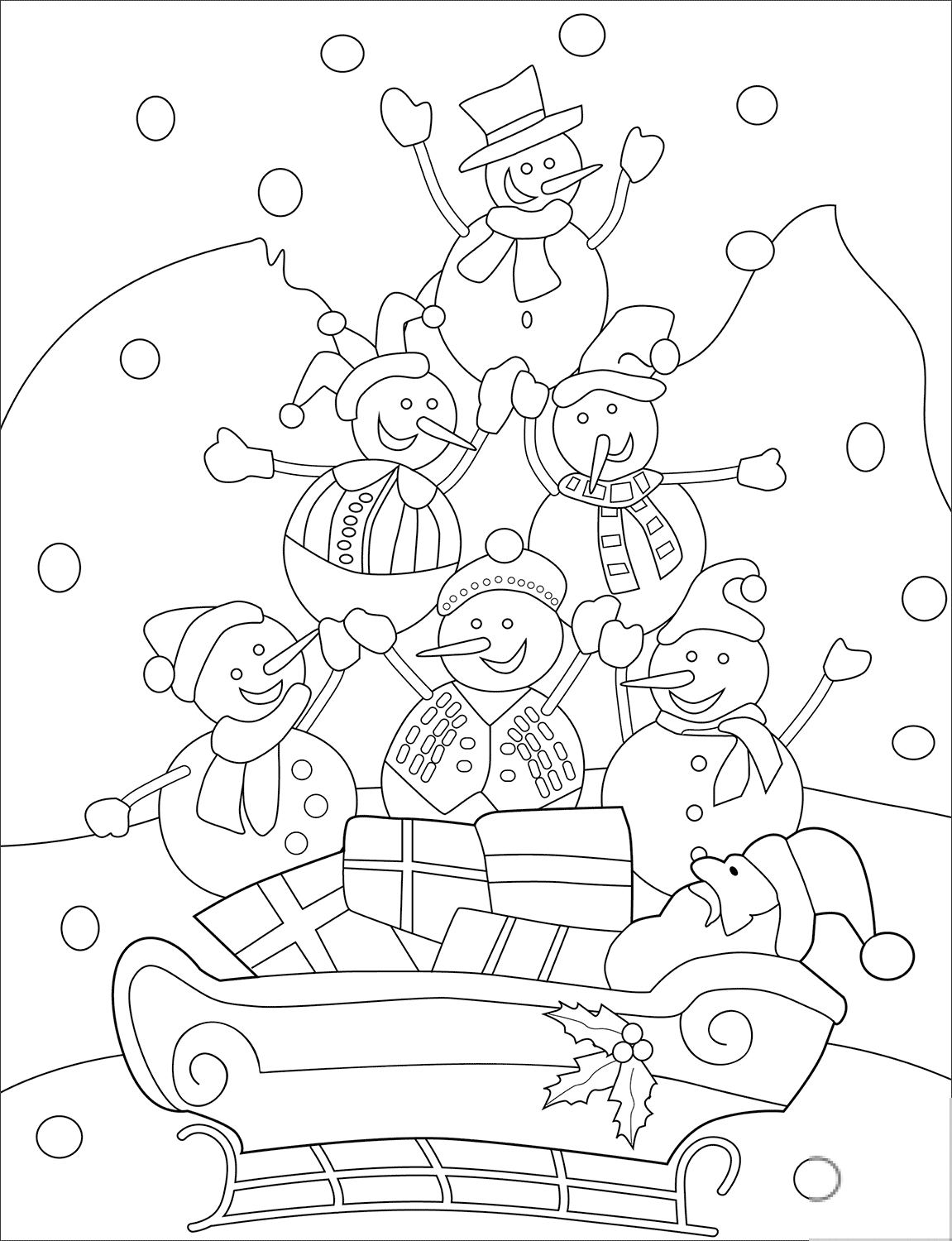 Snowmen with Santa on a Sled