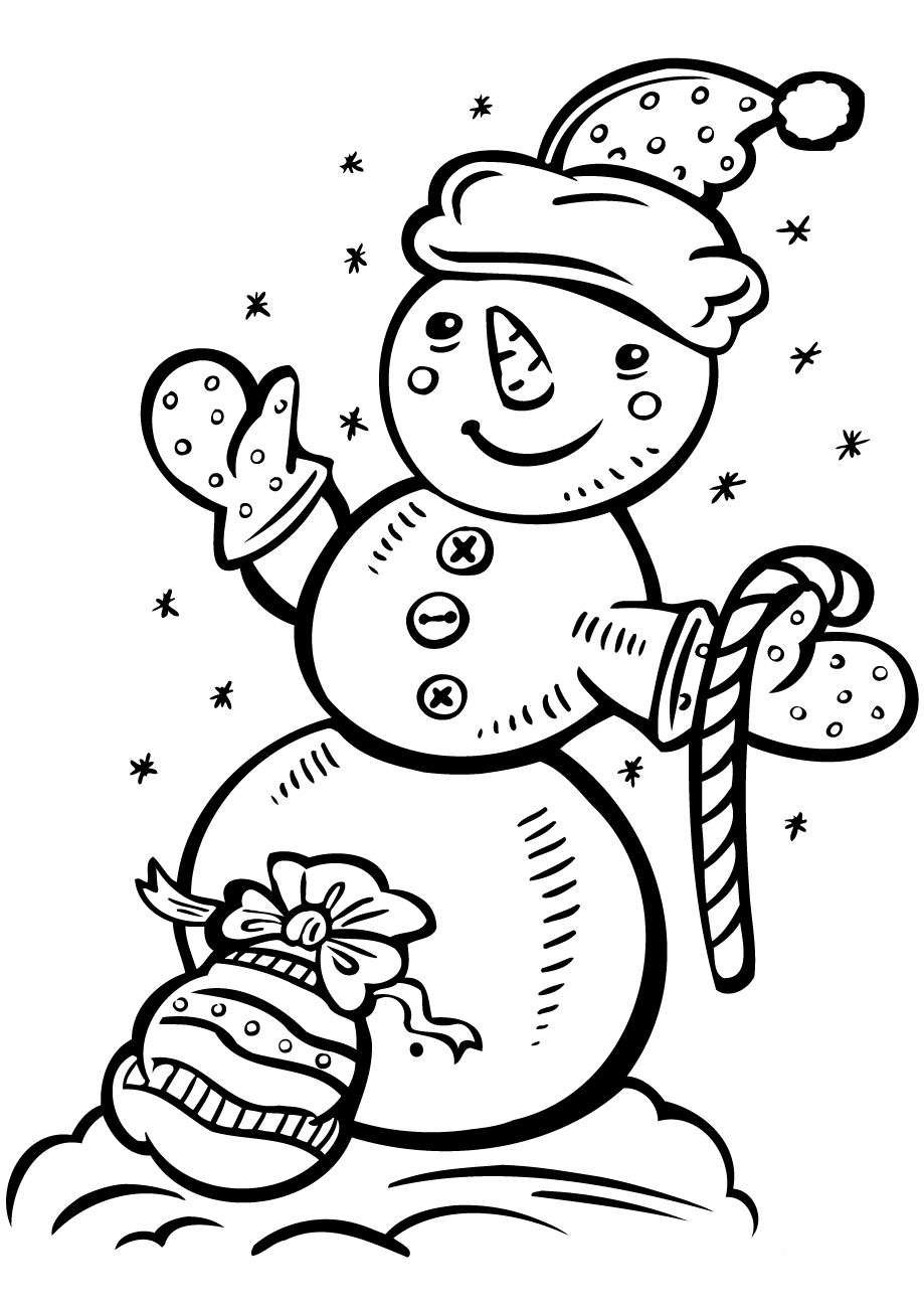 Snowman with Candy Cane and Gift Bag