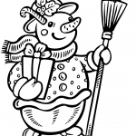 Snowman with Gift Box and Broom