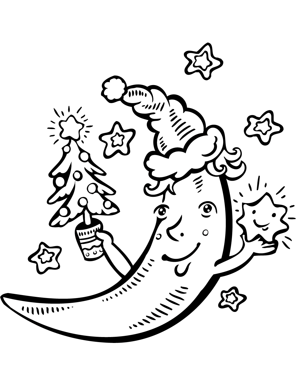 Cartoon Crescent Moon with...