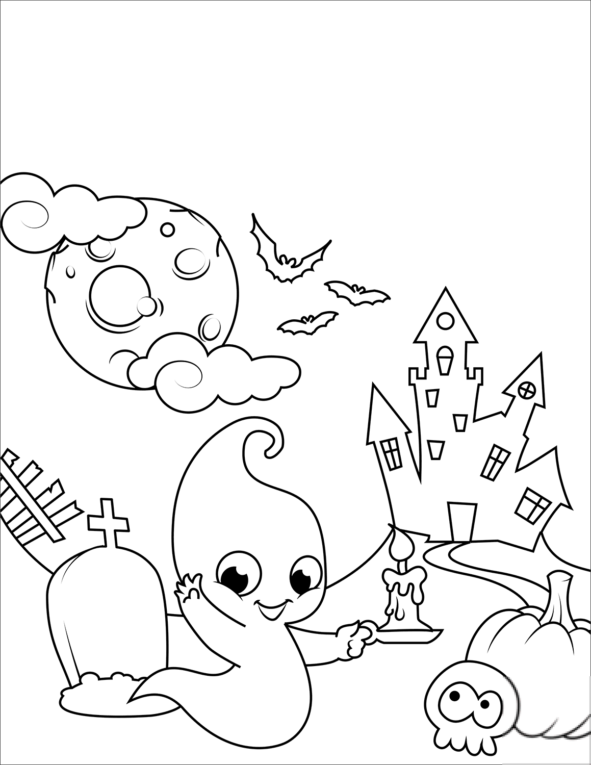 Halloween Scene with a Cute Ghost