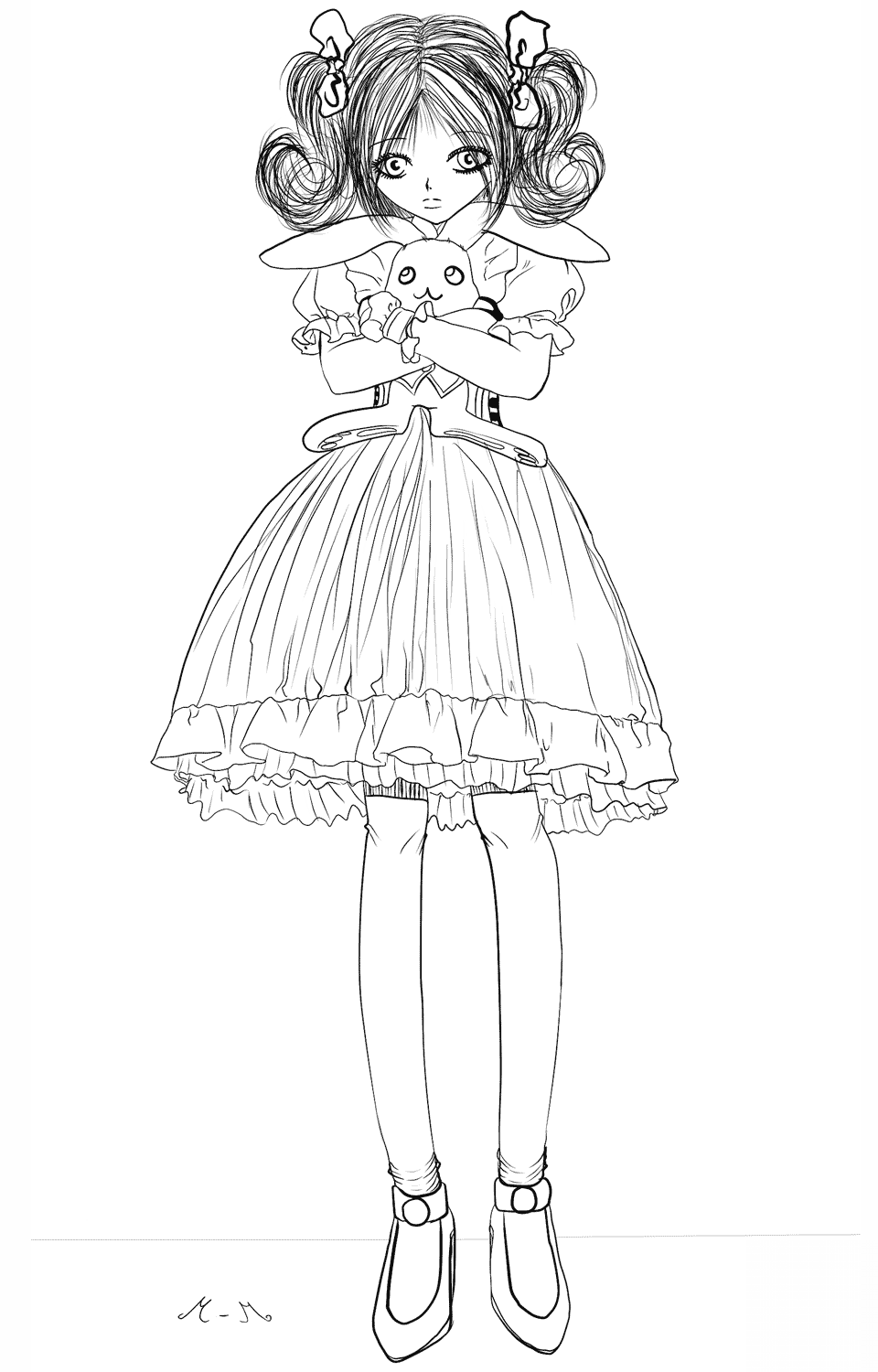 Anime Girl with Stuffed Bunny by...