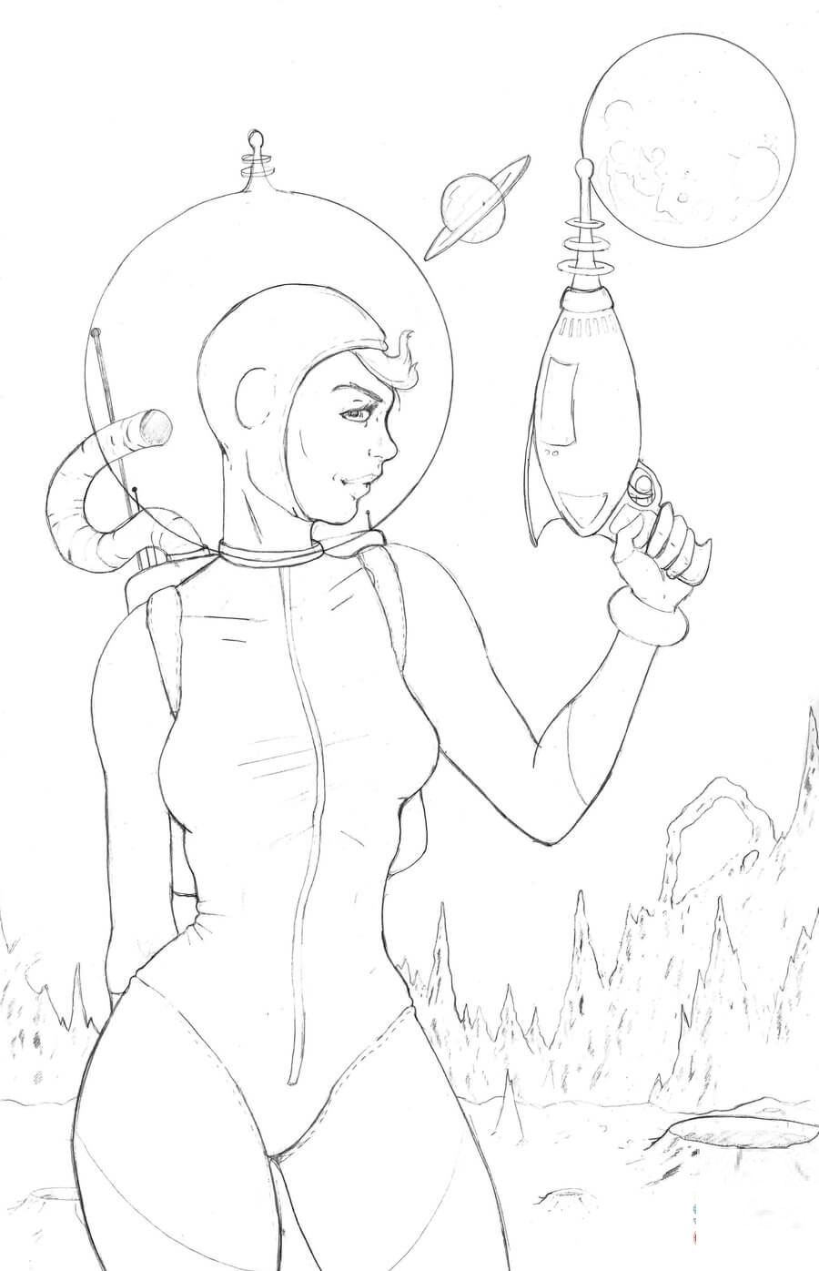 Dziewczynka kosmiczna pin-up