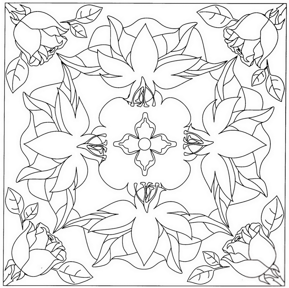 Square Mandala with Roses and Lilies