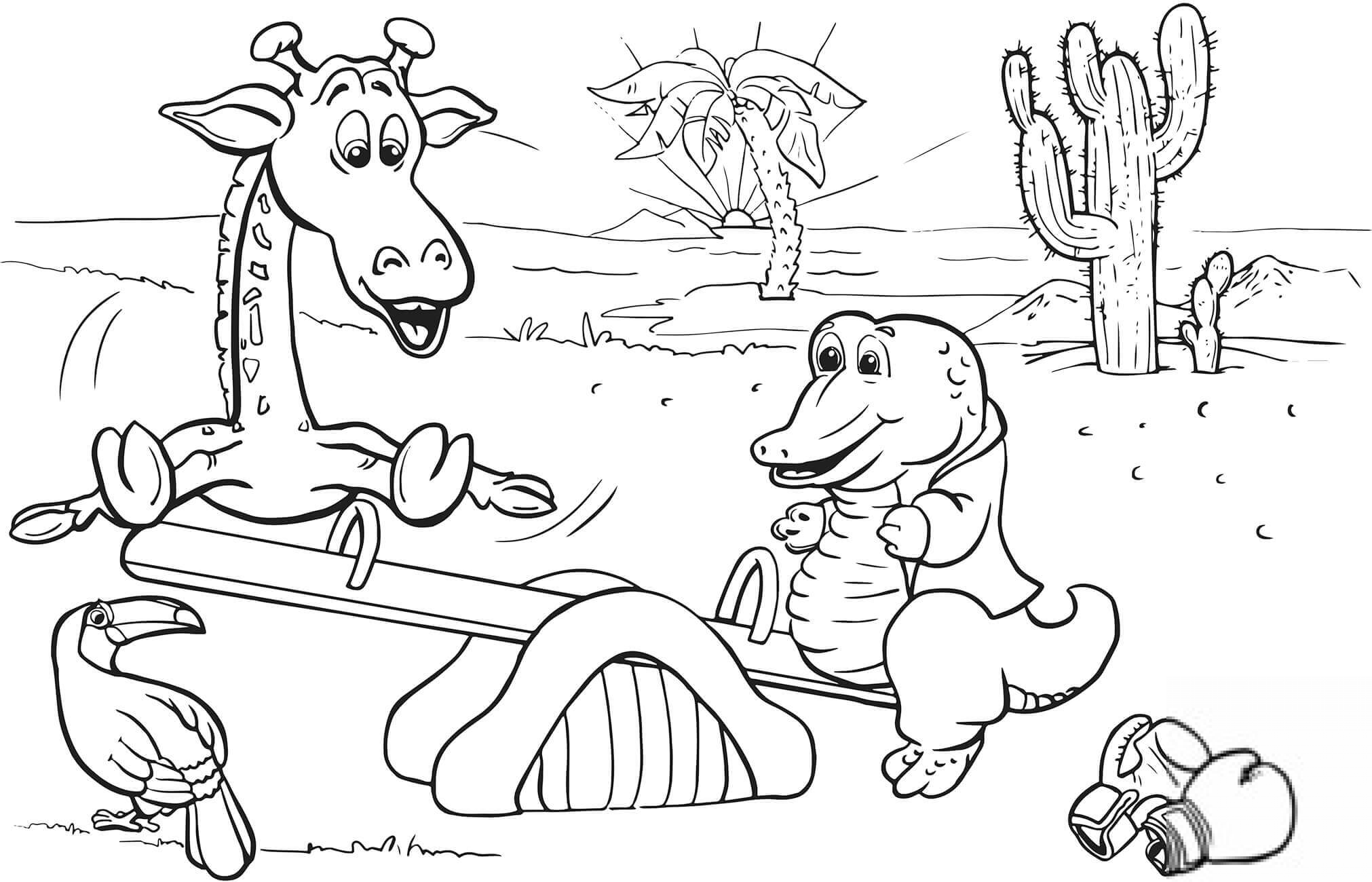 Giraffe and Crocodile on the...