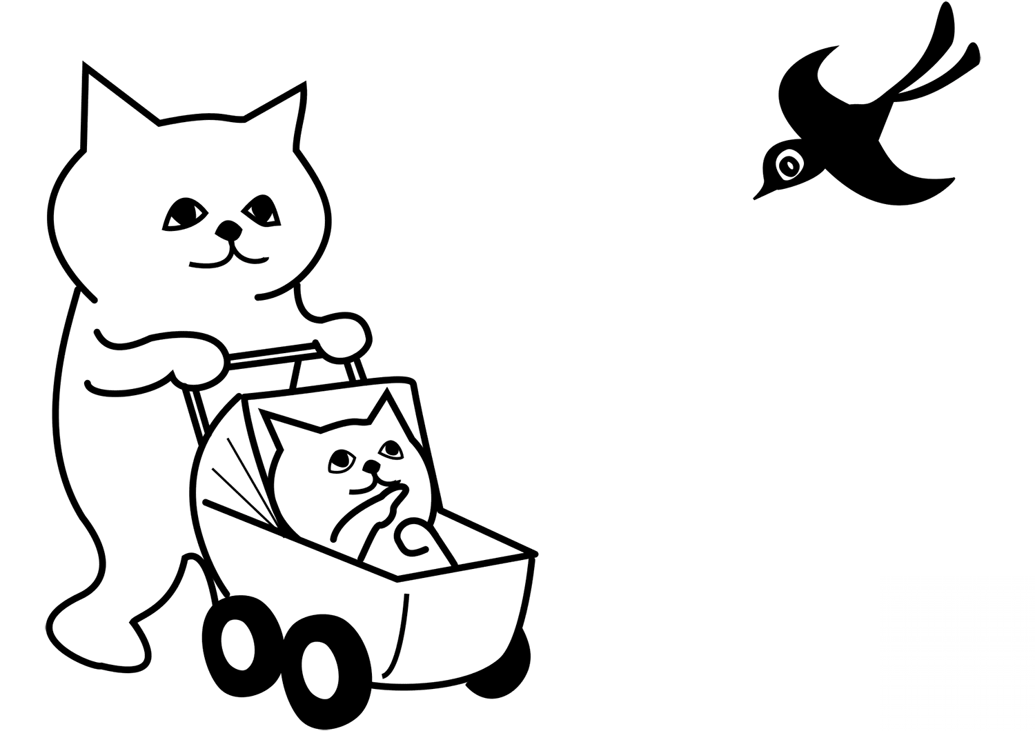 Mother Cat with Kitten in Stroller