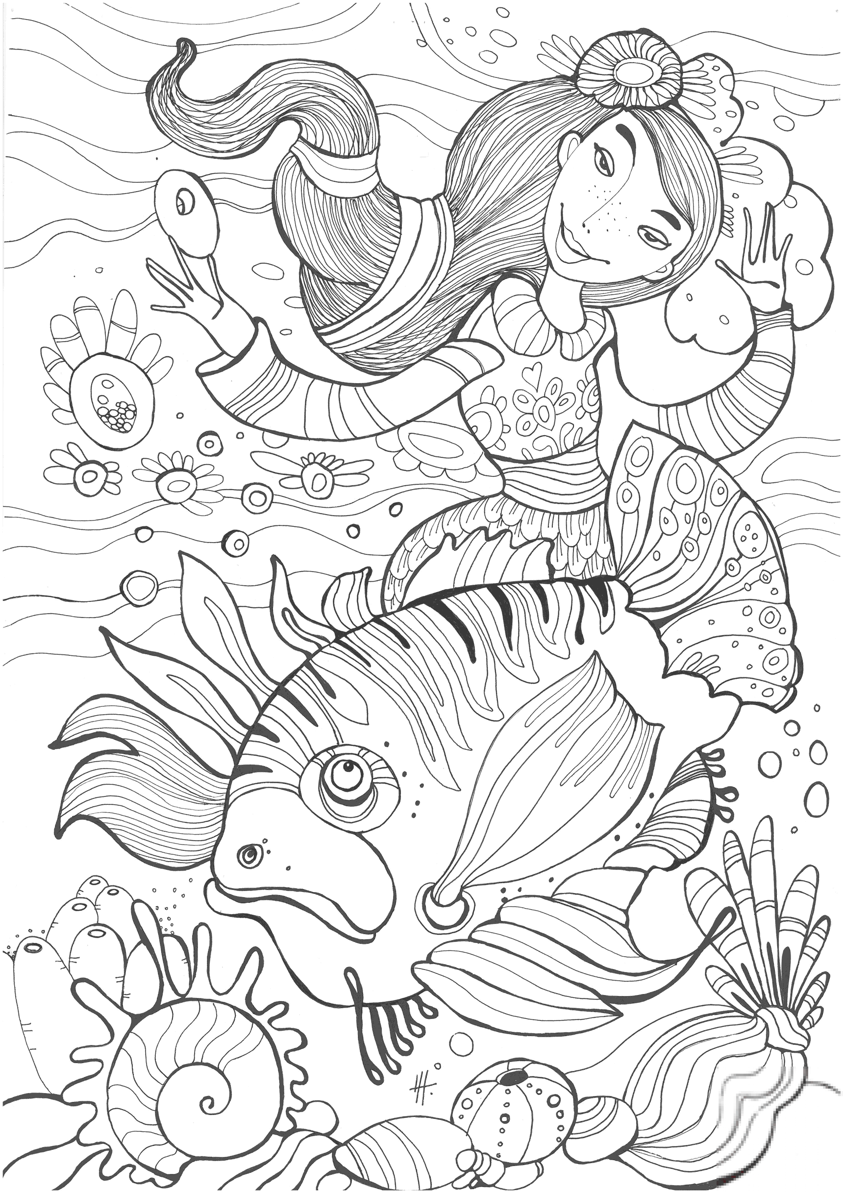Beautiful Mermaid Witch and Ugly Fish