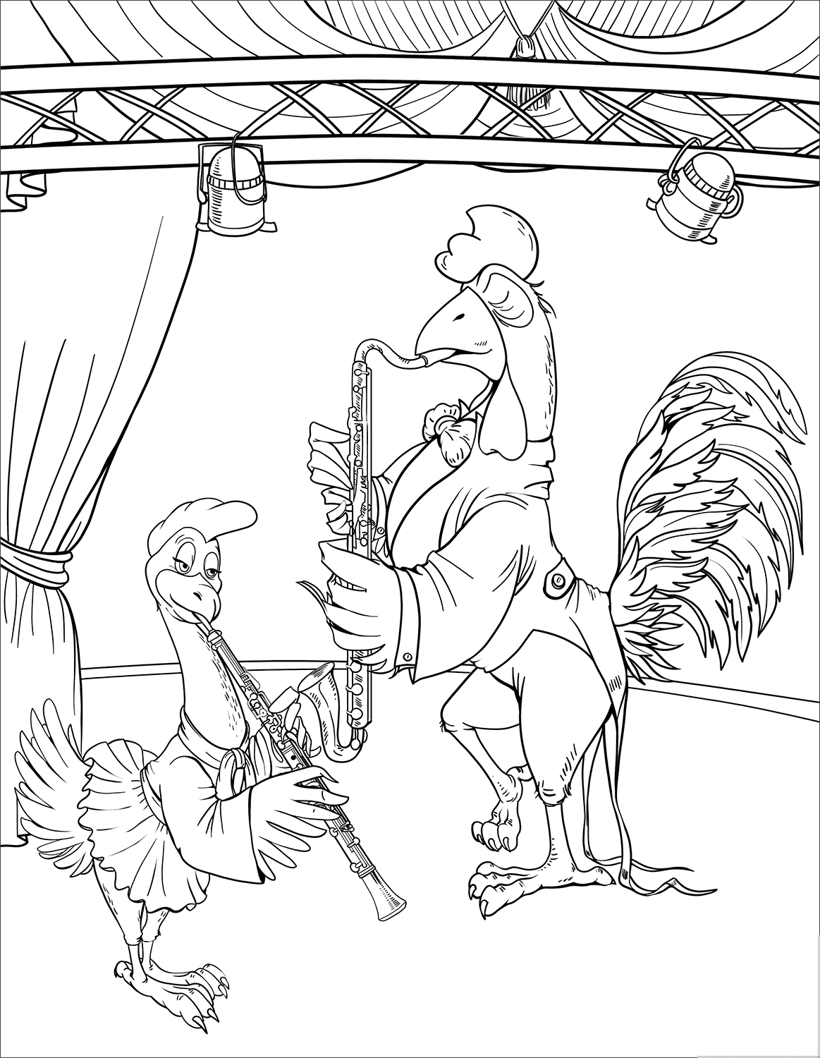 Hen and Rooster Playing Clarinet...