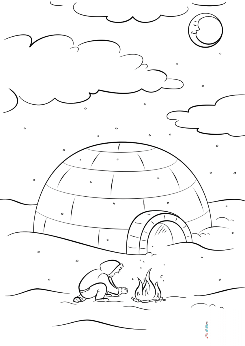 Inuit Sitting by a Bonfire in Front...