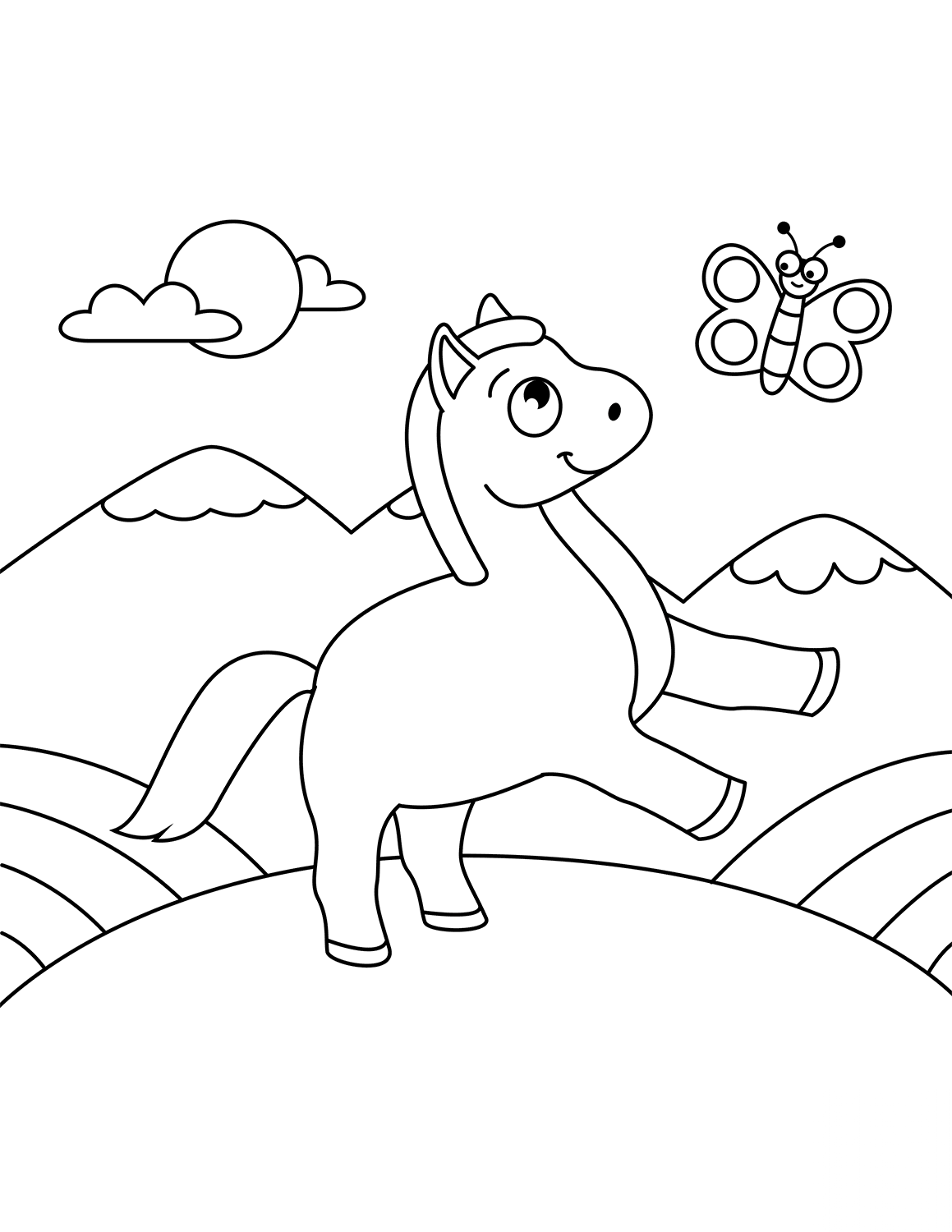 Cute Horse and Butterfly
