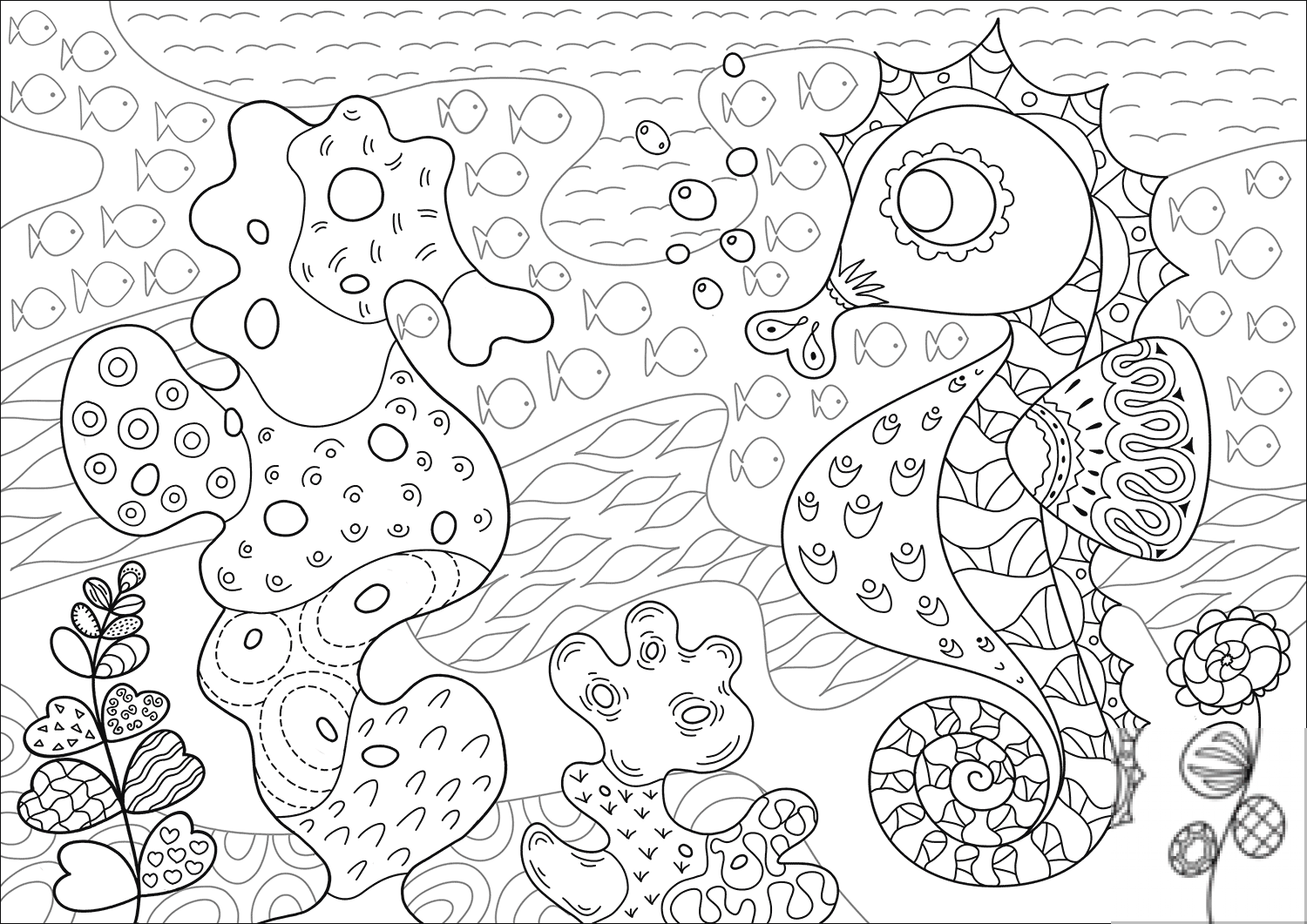 Seahorse and Its Coral Reef Imitator