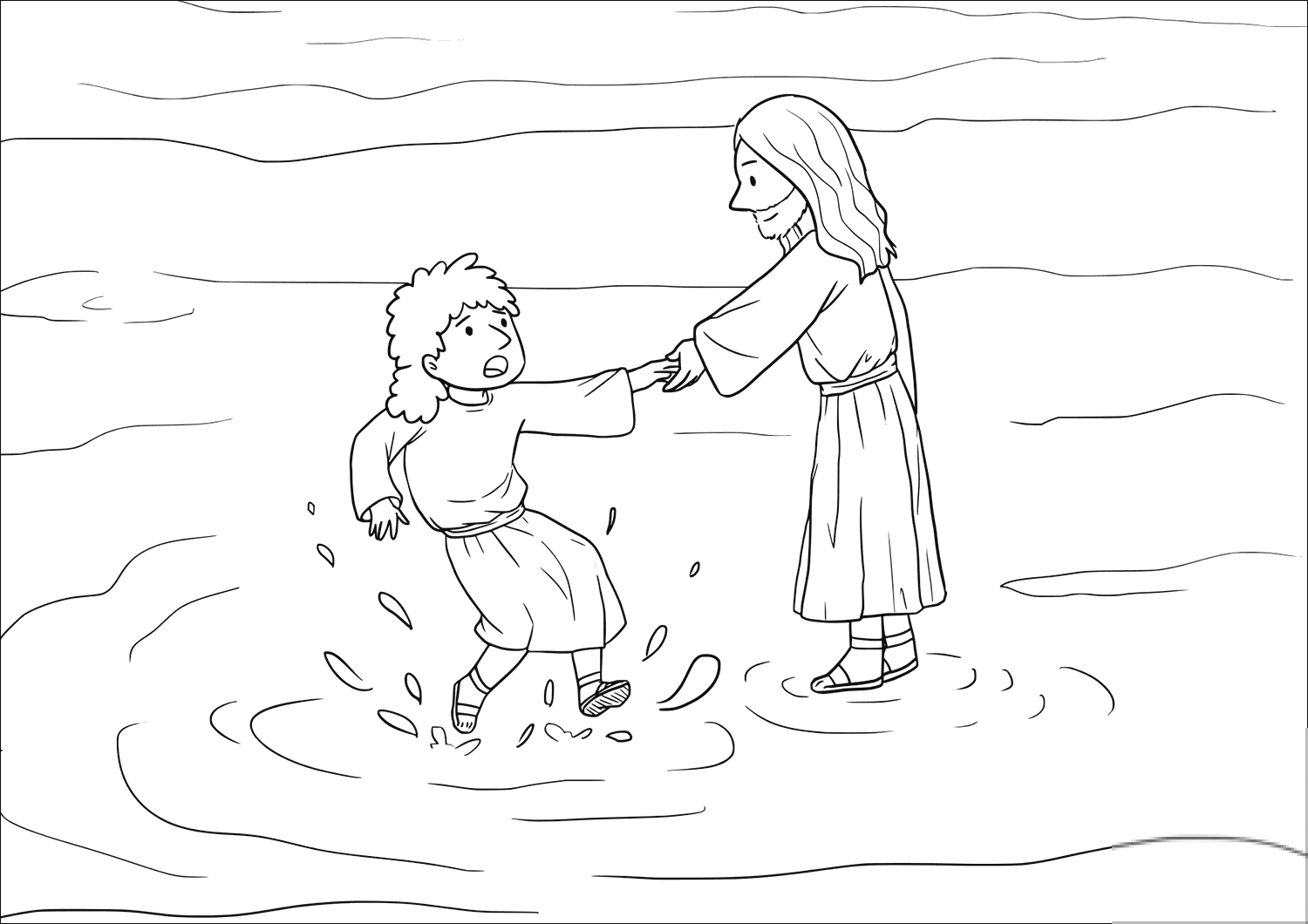 Peter got down out of the boat,...
