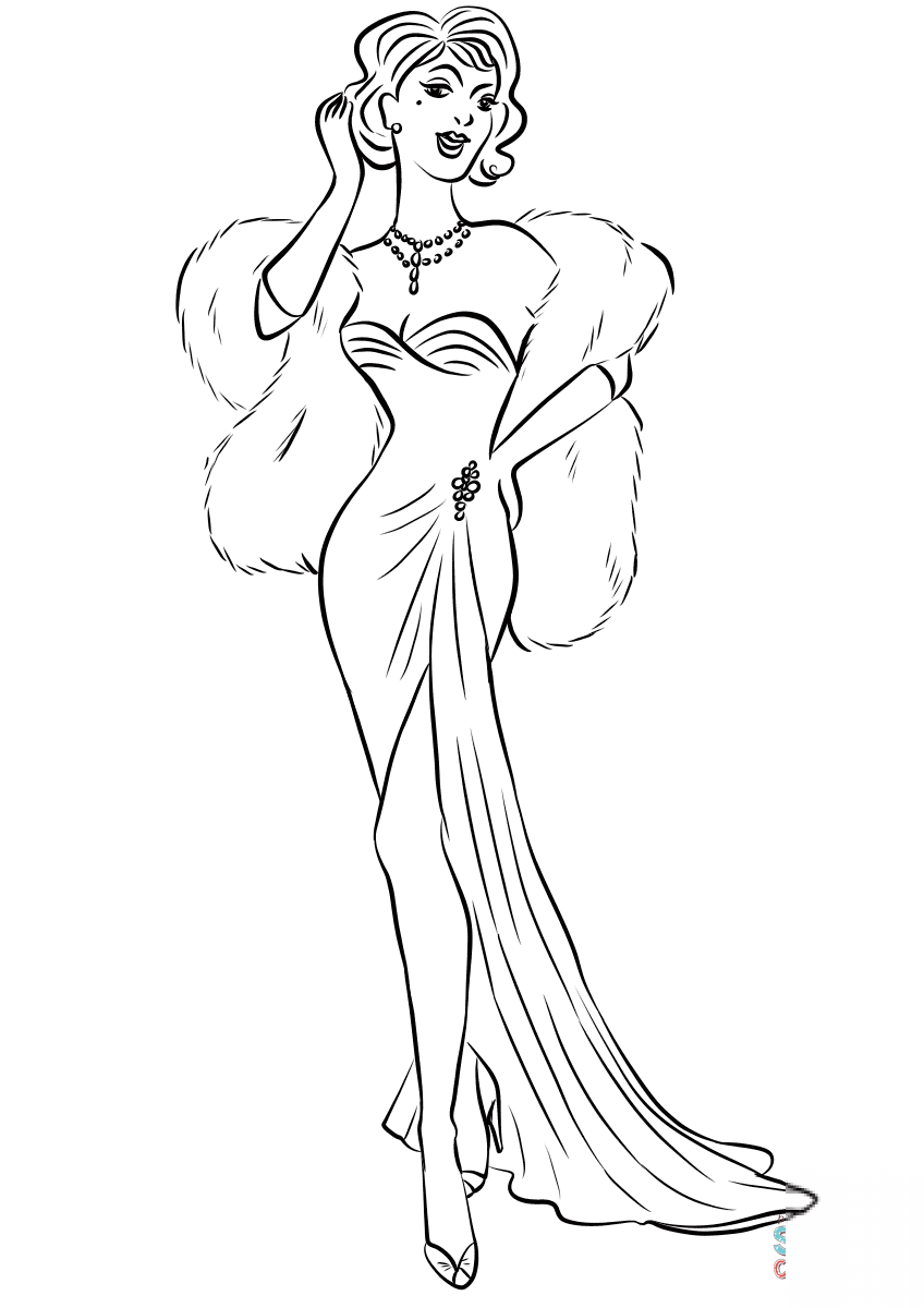 1930's Woman in Long Dress and Fur...