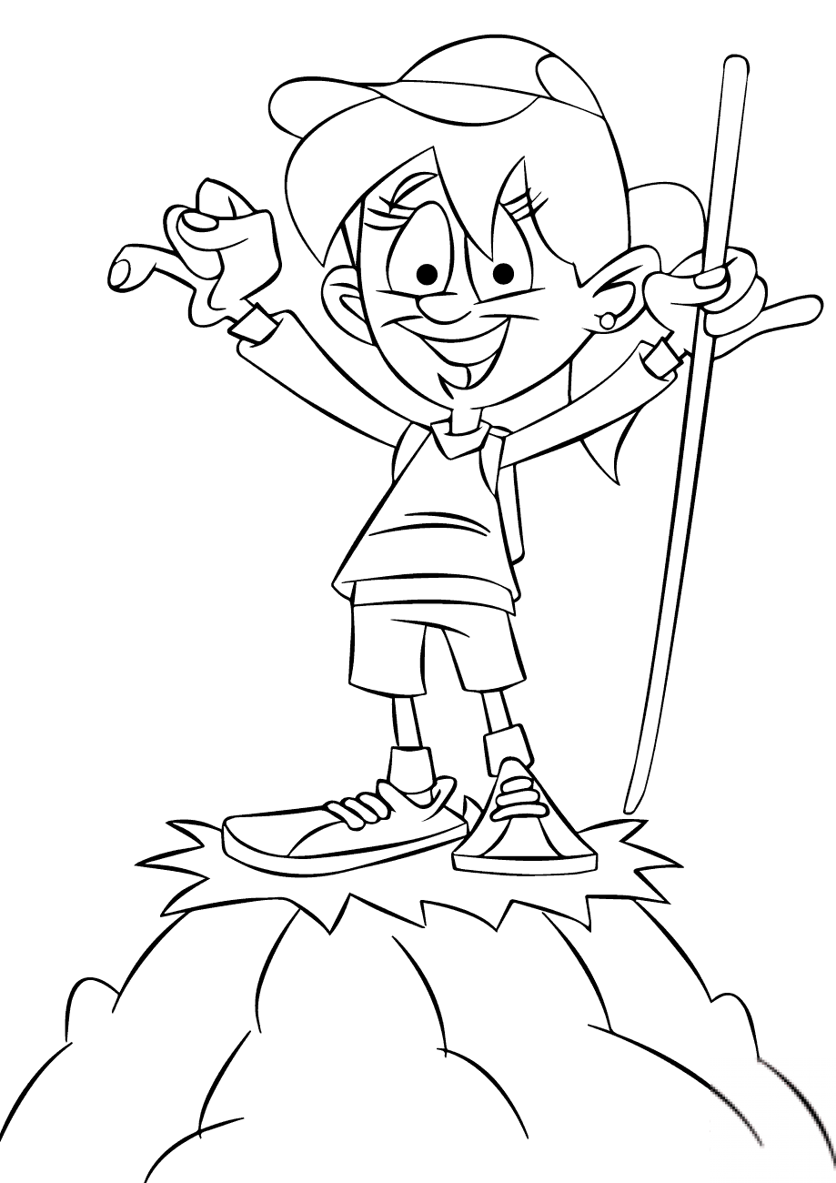 Girl Hiker on a Top of a Mountain