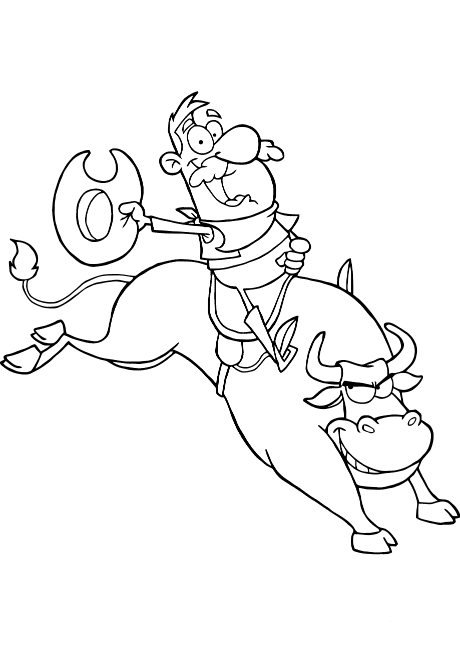 Cowboy Riding Bull in Rodeo