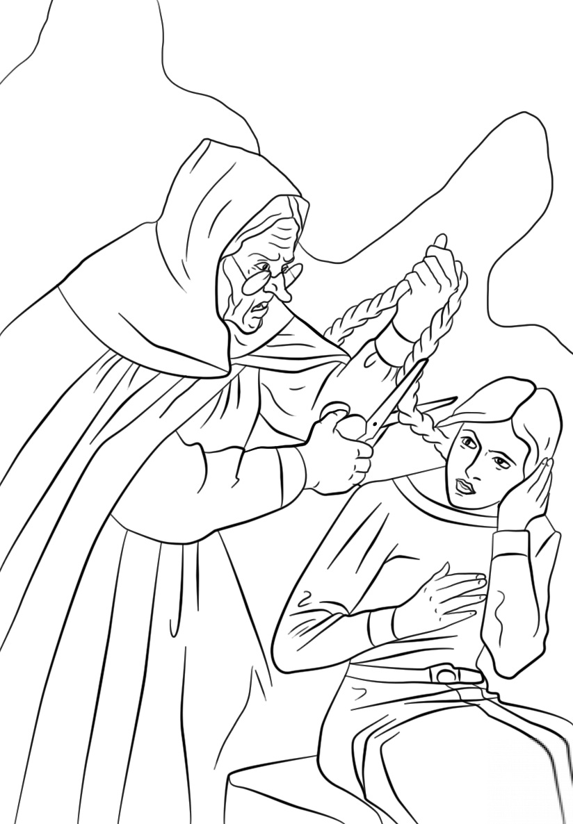 Dame Gothel Cutting Rapunzel's Long...