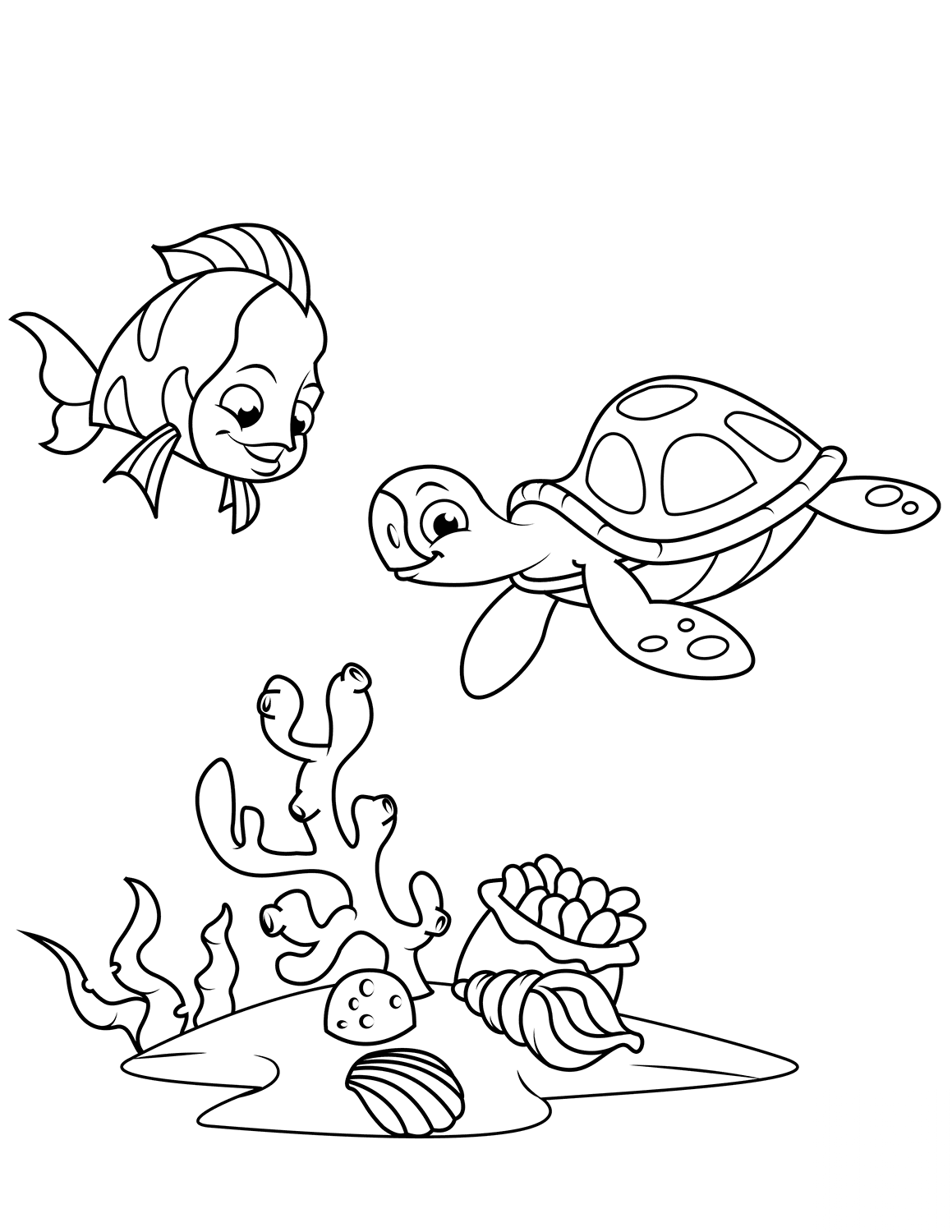 Coral Reef Fish and Sea Turtle
