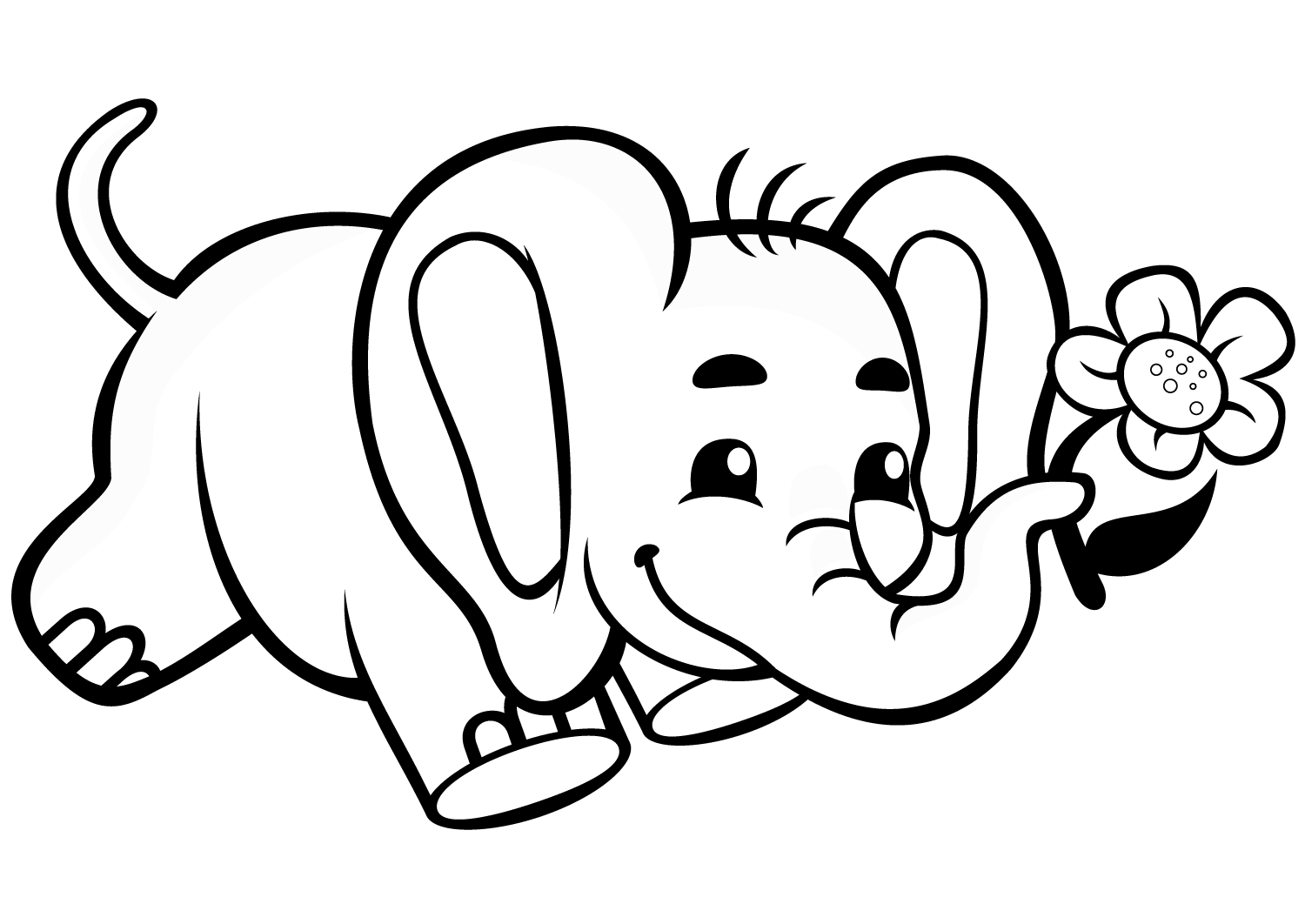 Cute Baby Elephant with Flower