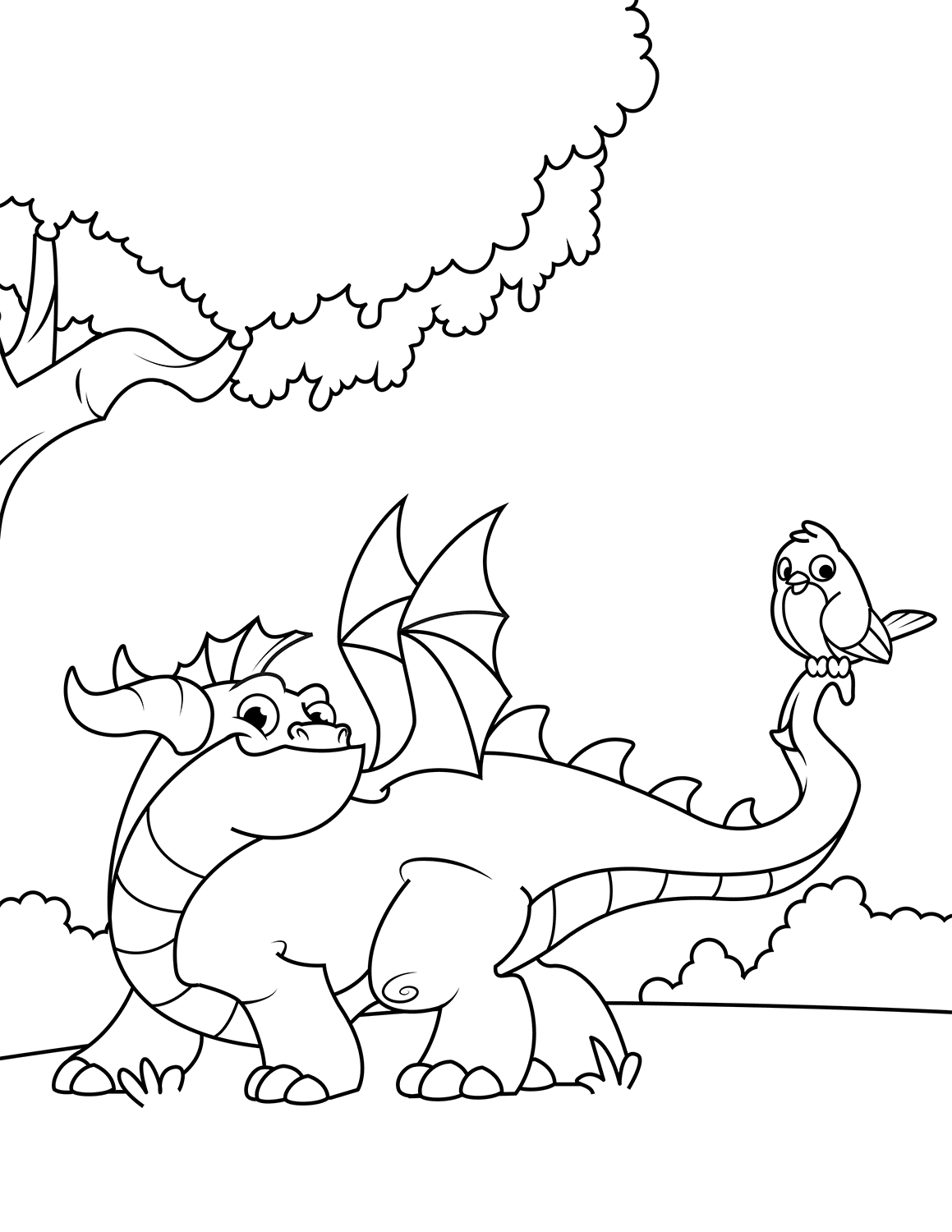 Cute Dragon with Bird on His Tail