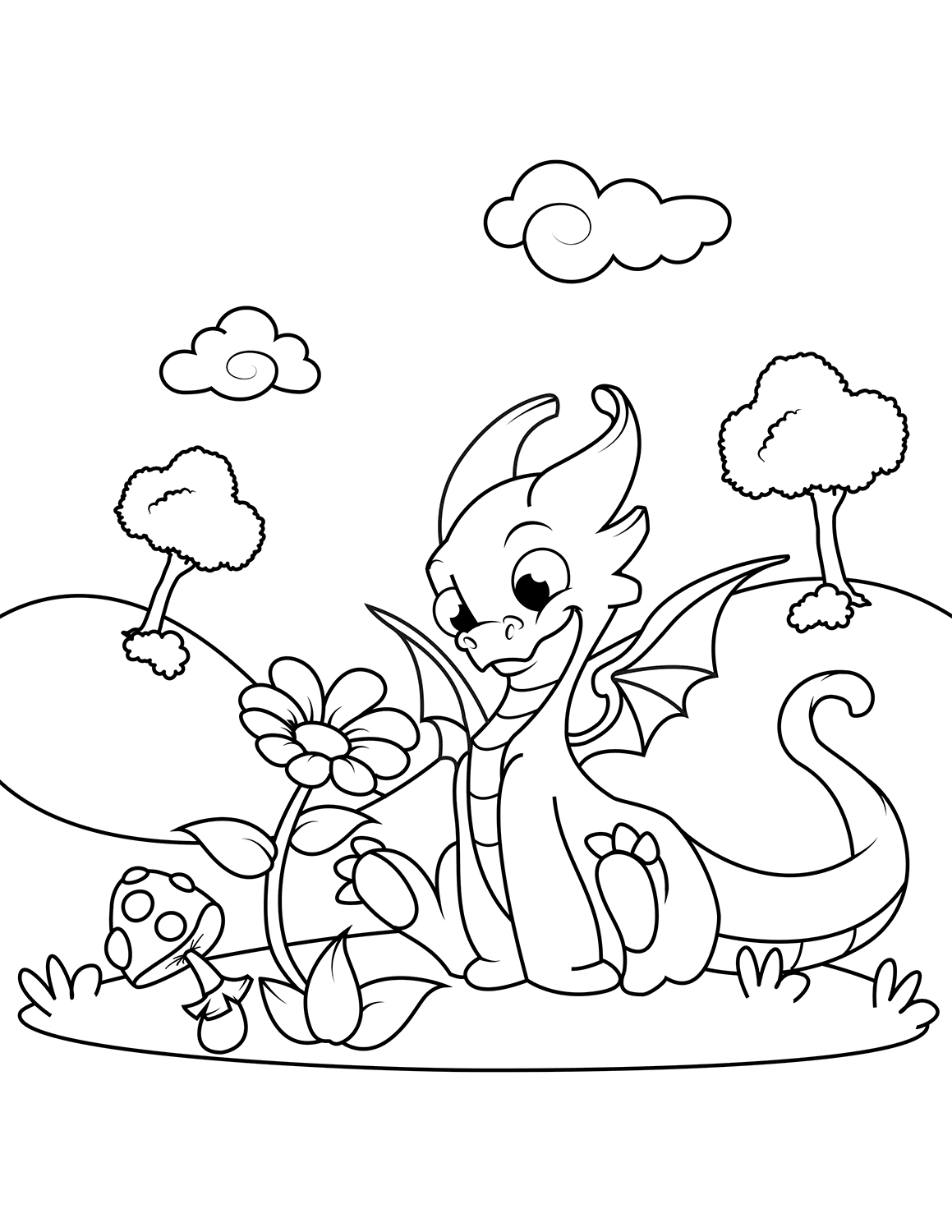 Cute Dragon Sniffing Flower