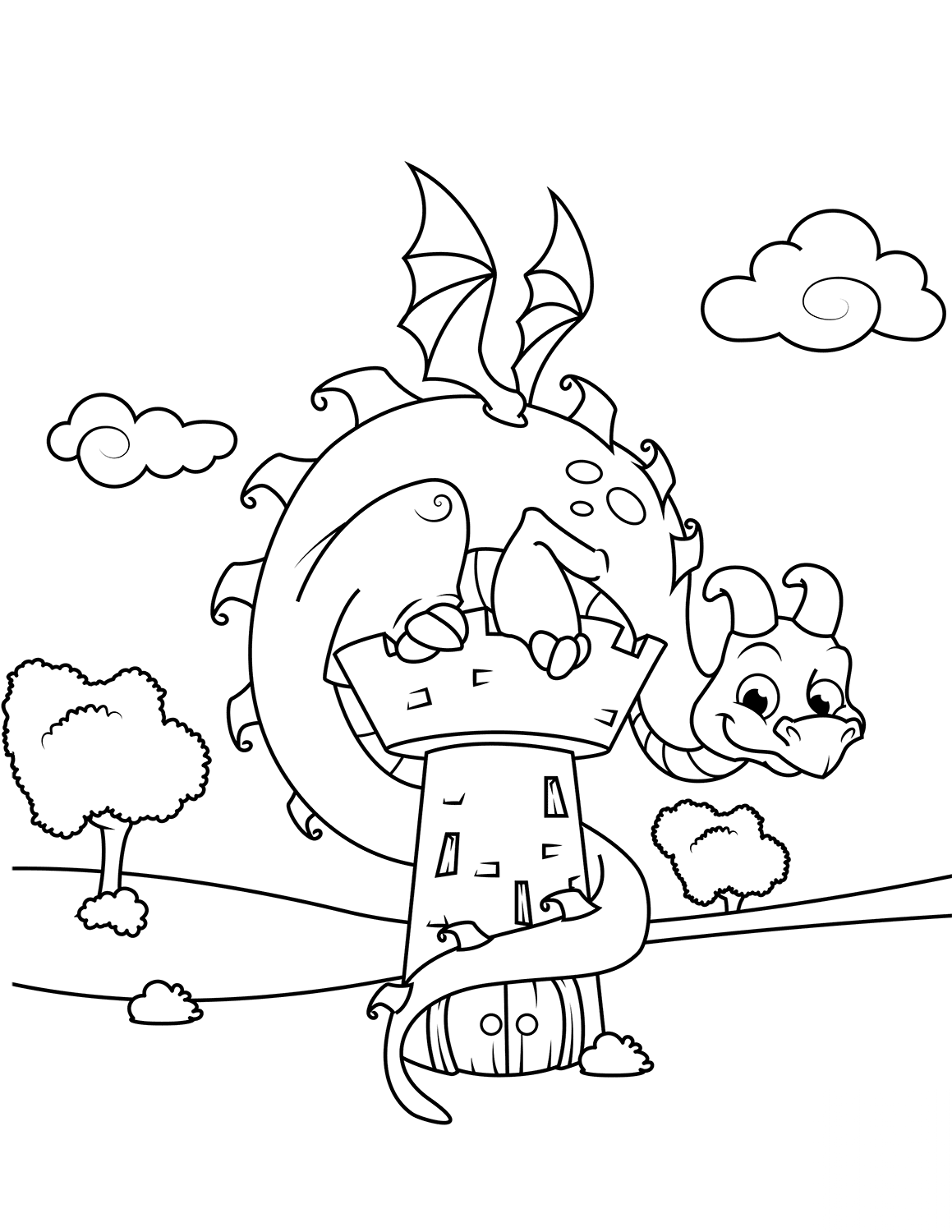 Cute Dragon Sitting on Tower