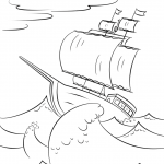 Sailing Ship on Huge Ocean Waves