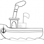 Cartoon Steamboat in the Sea