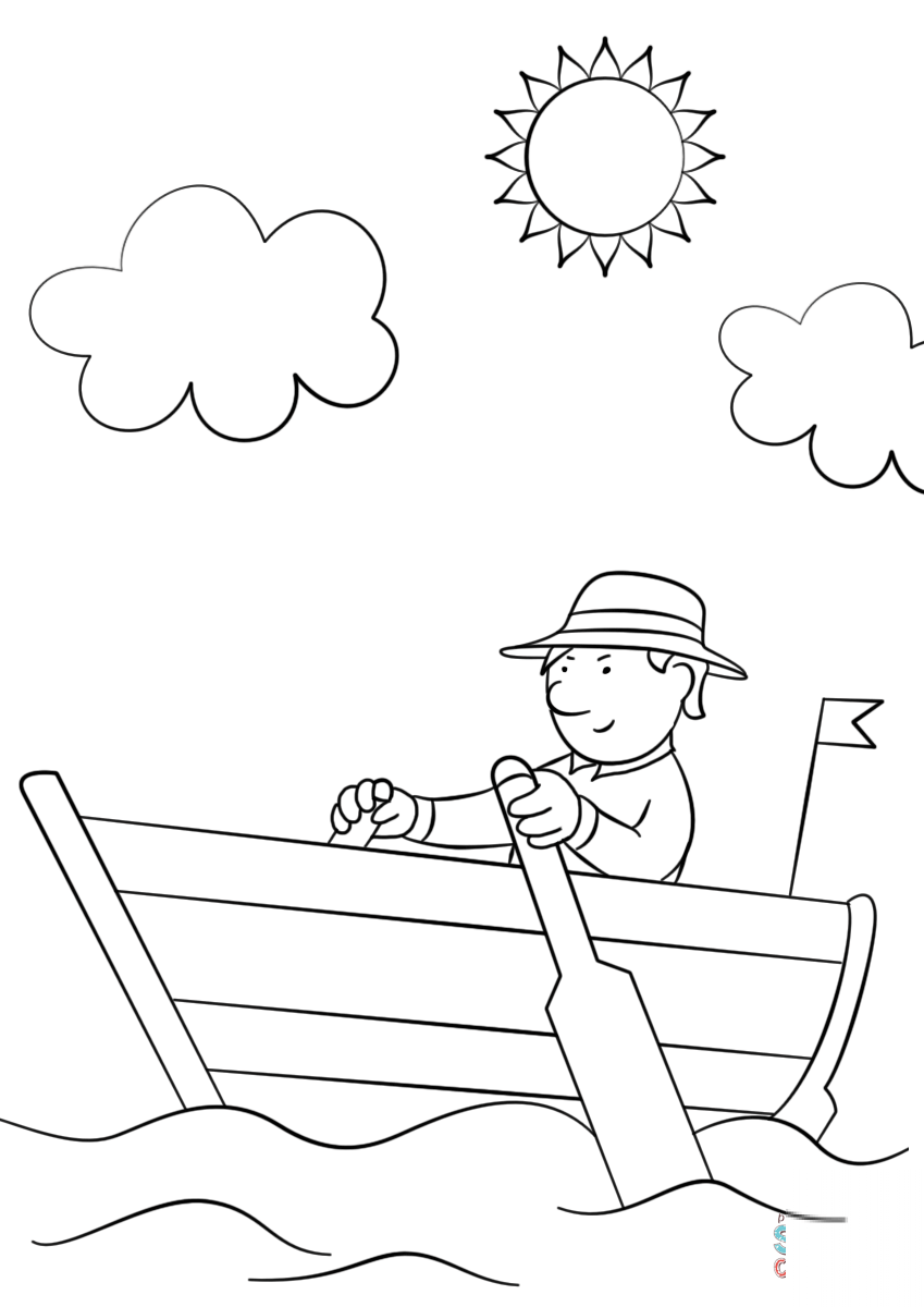 Man in Wooden Row Boat