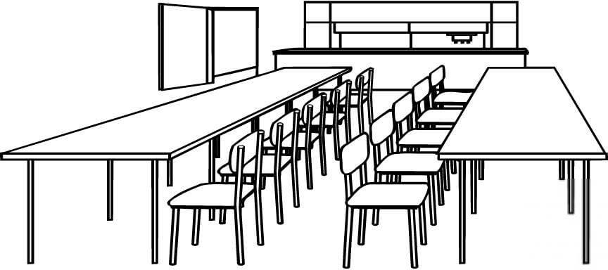 Klasa z ławkami i krzesłami