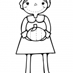 Cartoon Pilgrim Girl with Pumpkin
