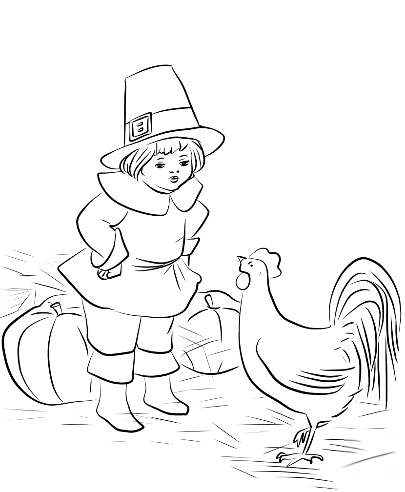 Cute Pilgrim Boy and Plymouth Rock...