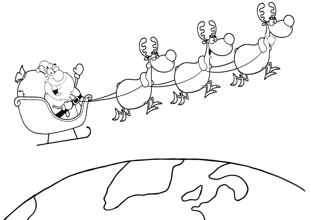 Team of Reindeer and Santa in his...