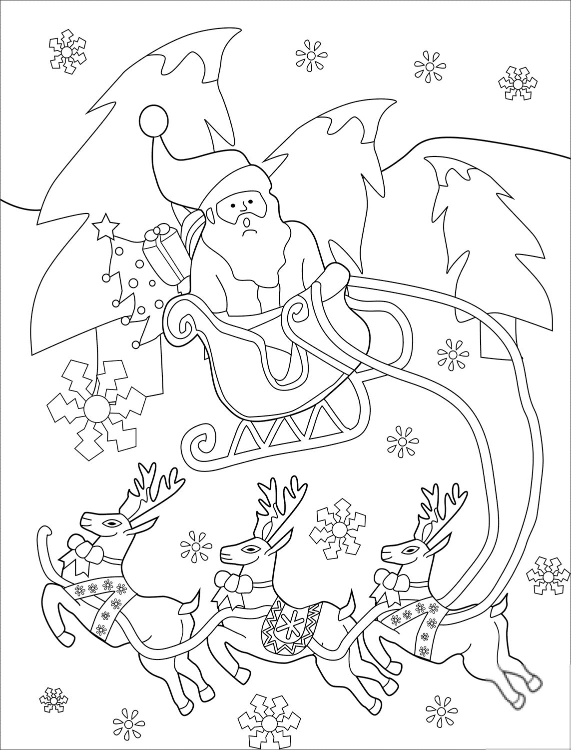 Santa on His Sleigh with Reindeers