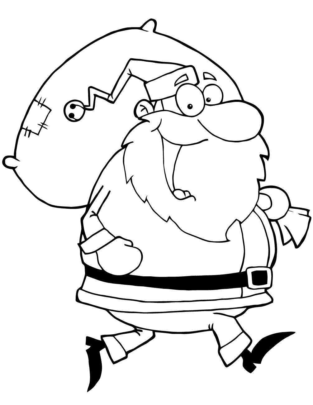Happy Santa Claus Runs with Bag