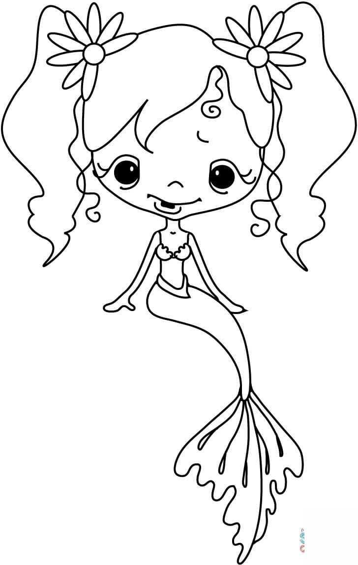 Dziewczynka Mermaid mająca kwiatka...