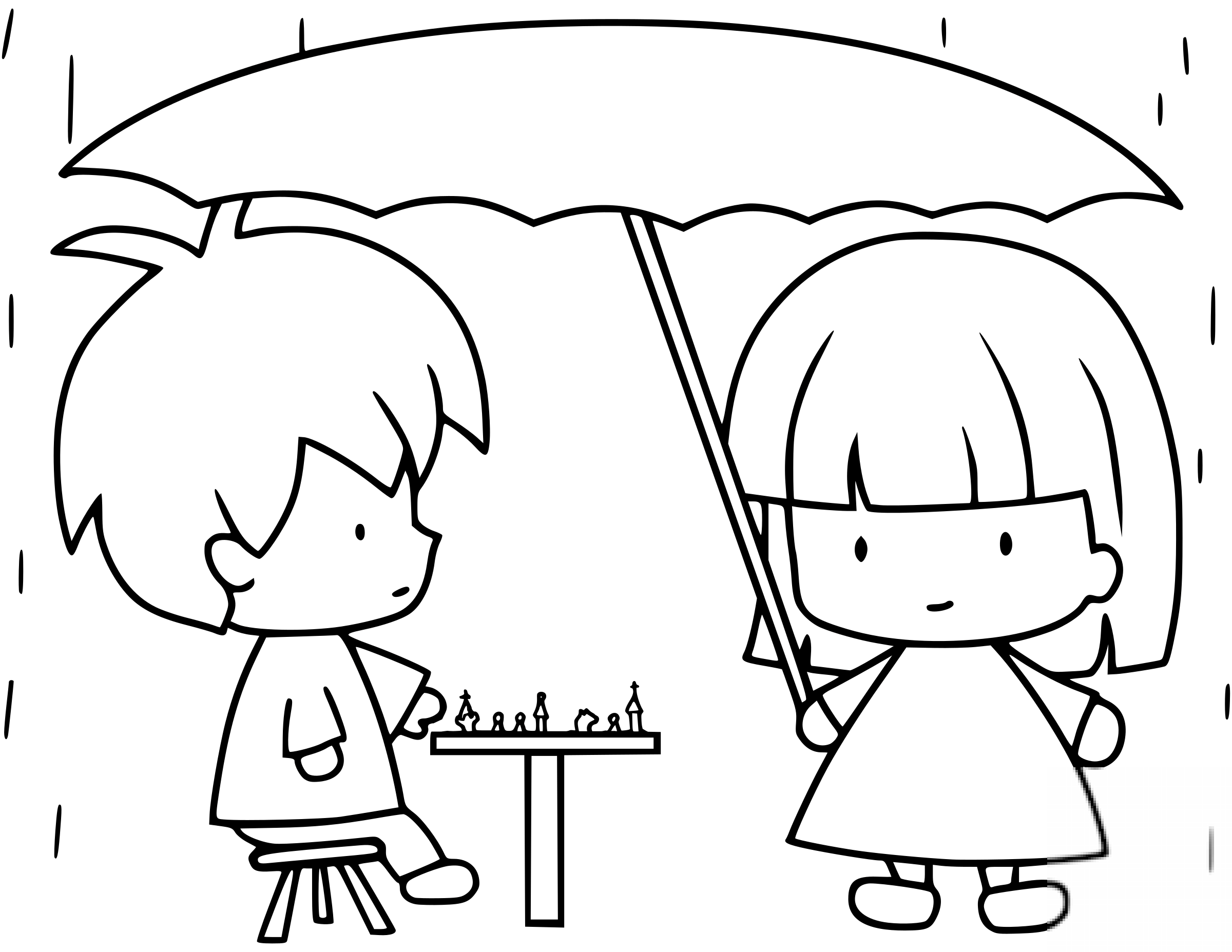 Children Playing Chess While Raining