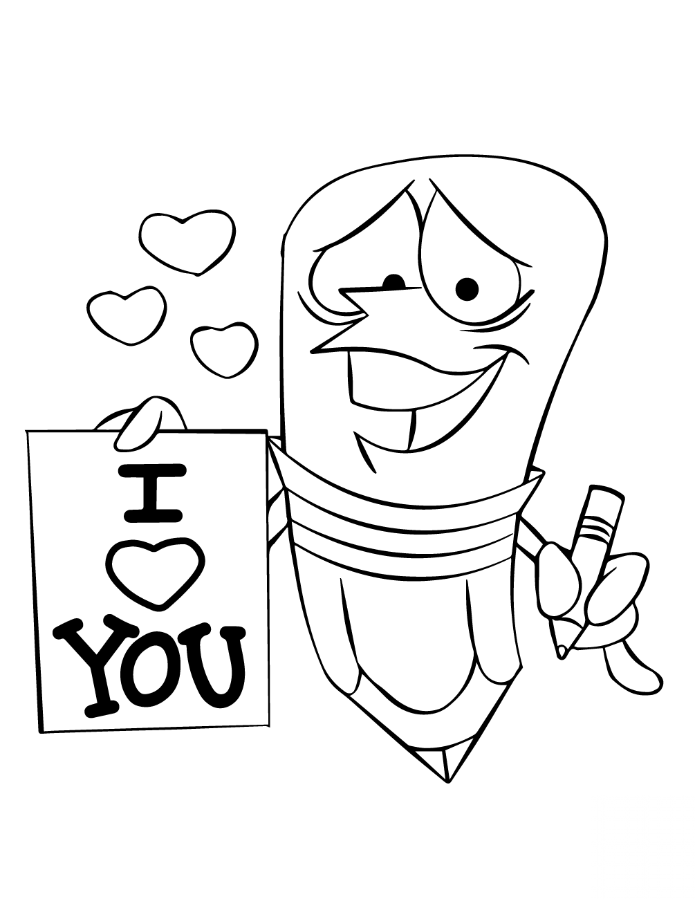 Cartoon Pencil Character Holding an...