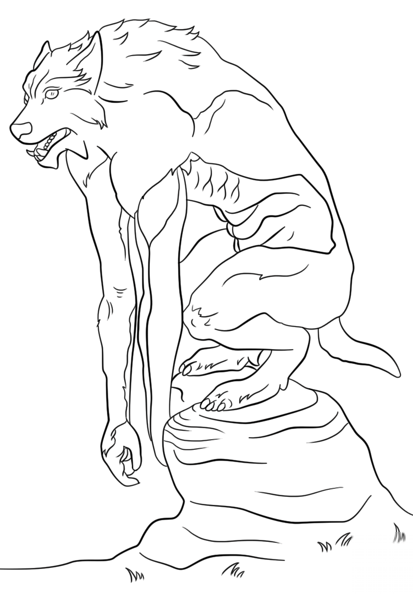 Werewolf Sitting on a Stone