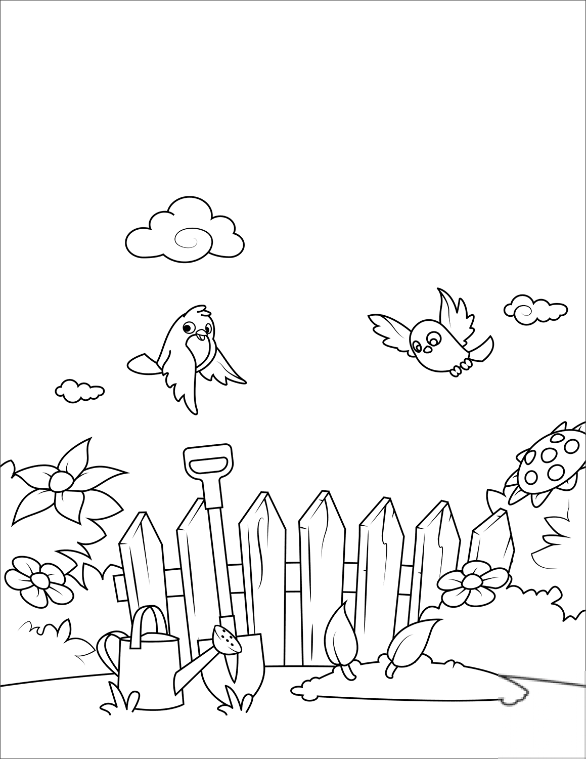 Birds Fly over the Garden