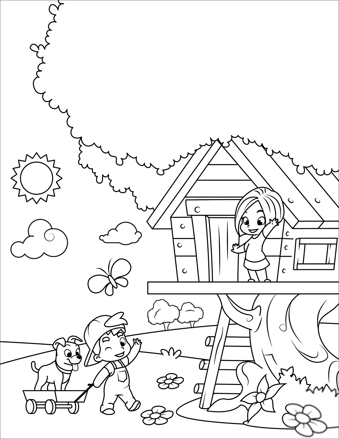 Boy and Girl Playing in a Tree House