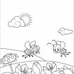 Two Bees Fly over a Flowering Meadow