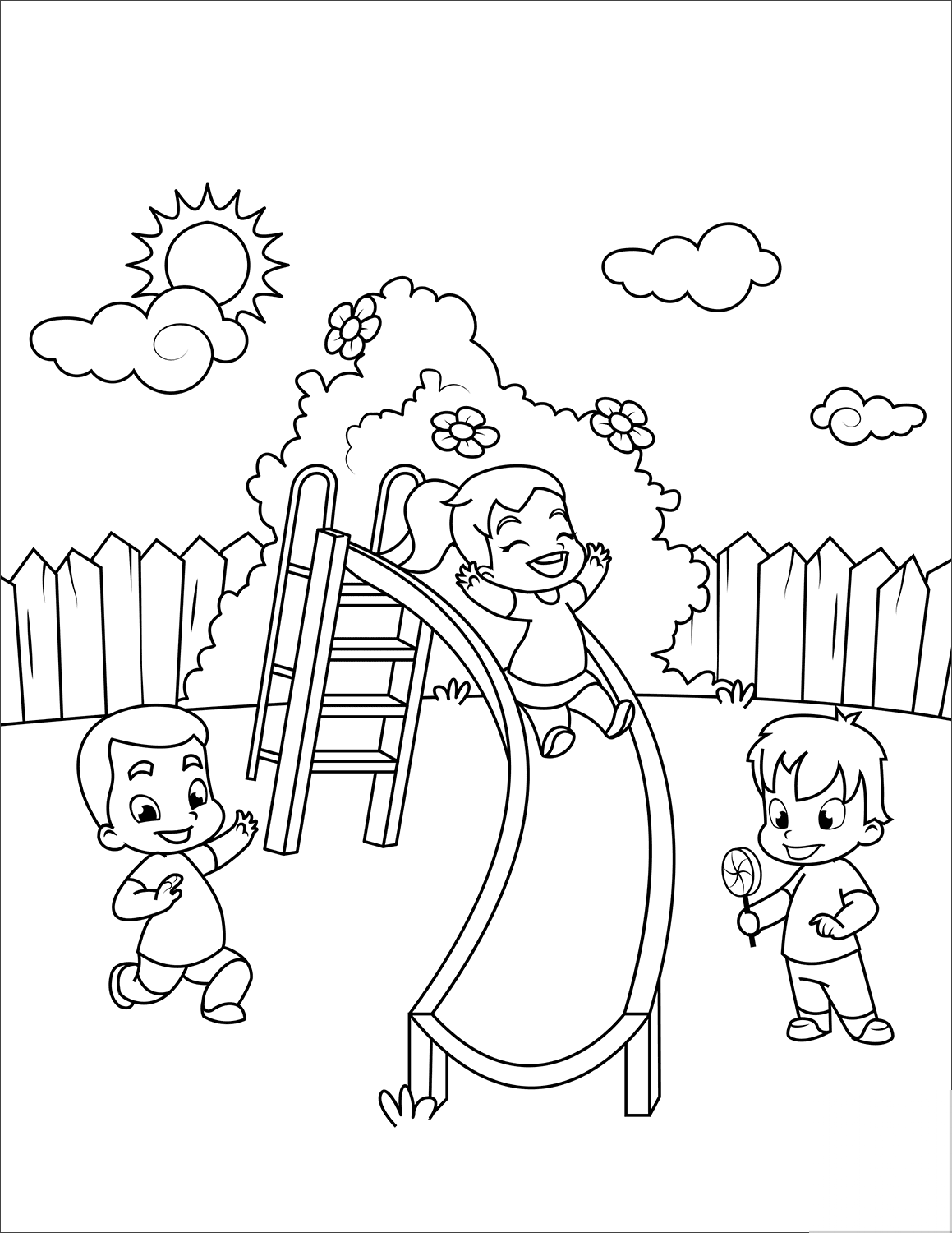 Children Go down a Slide