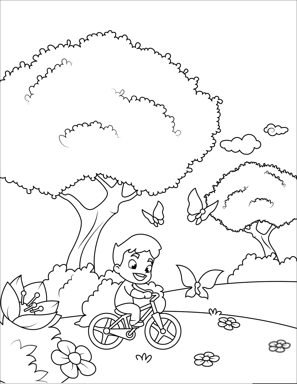 Boy on a Bicycle Chasing Butterflies