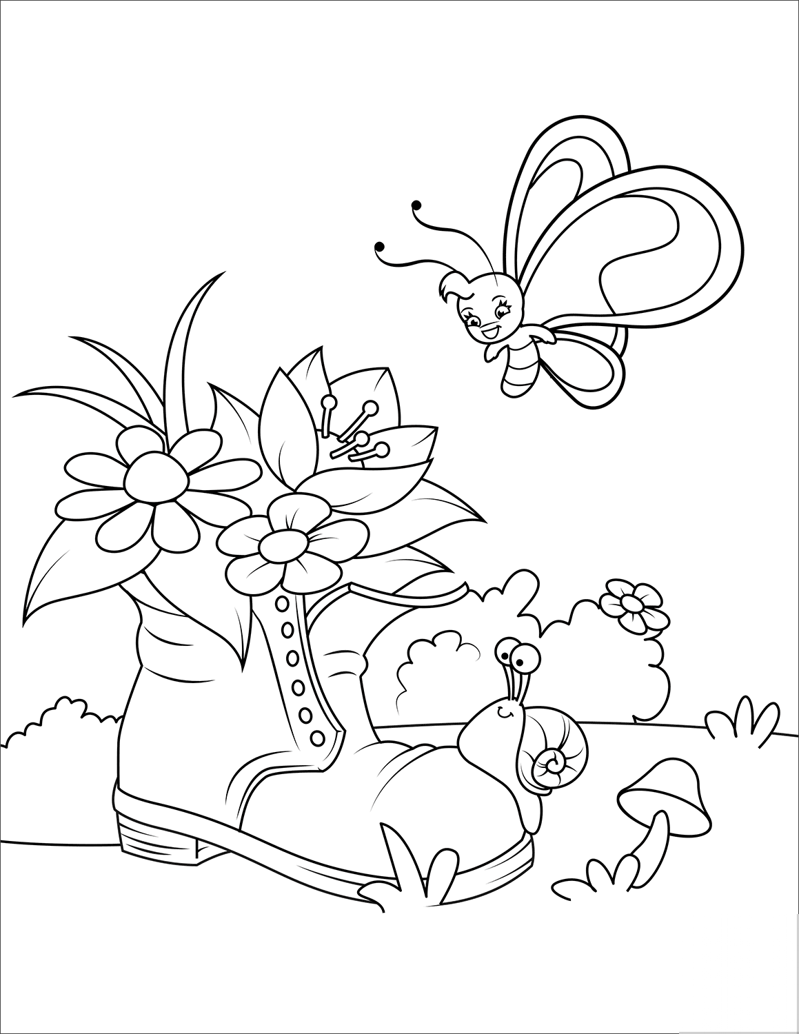 Snail, Butterfly and Old Shoe with...