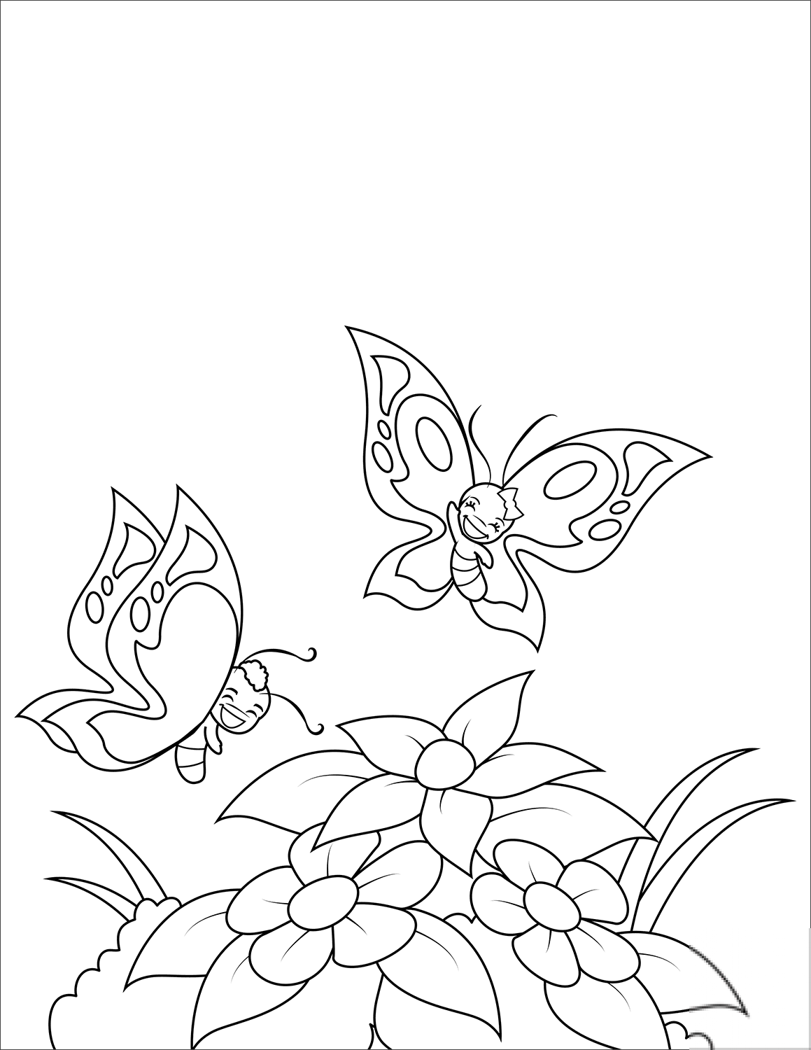 Happy Butterflies Fly over Flowers