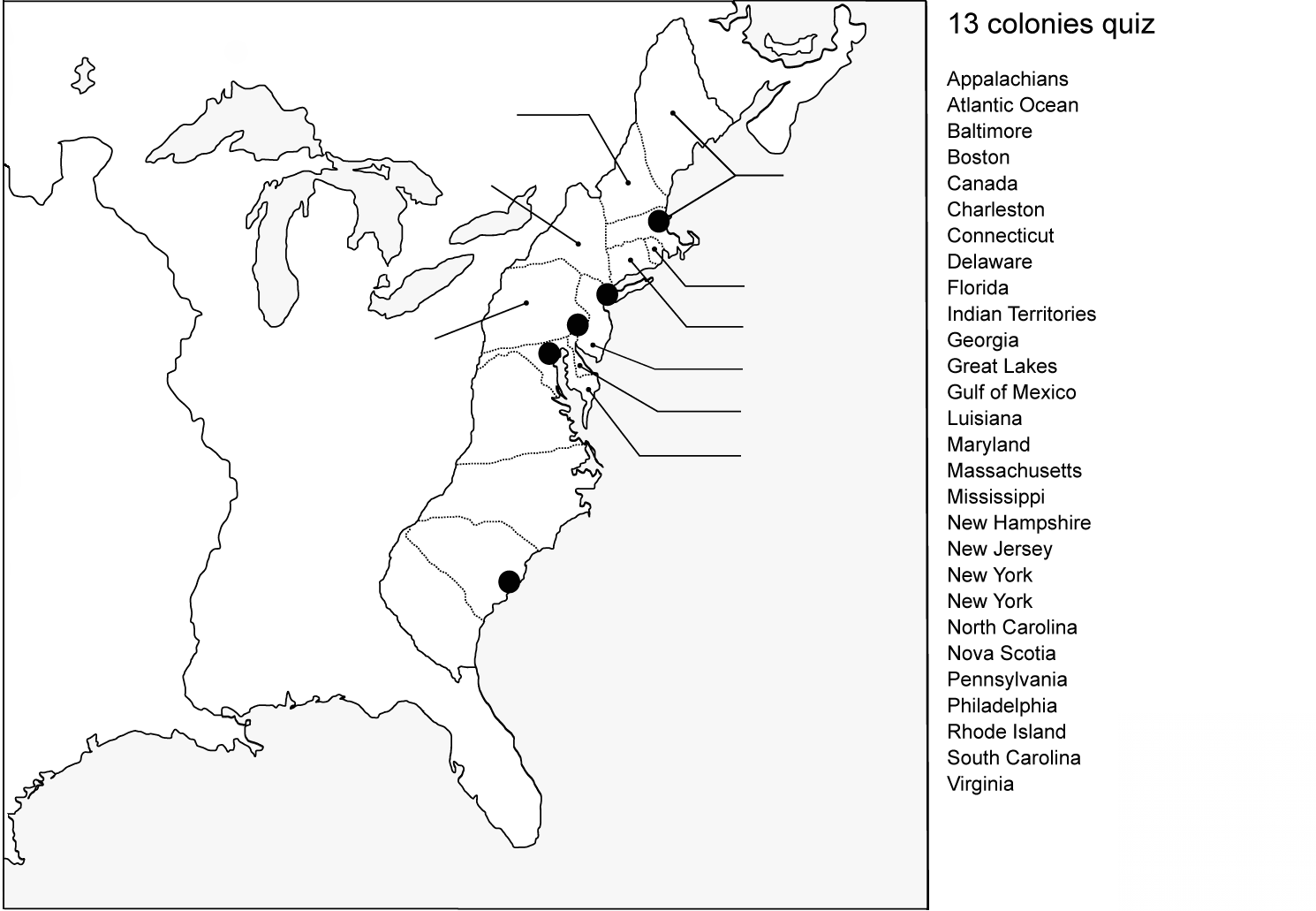 13 Colonies Map Quiz
