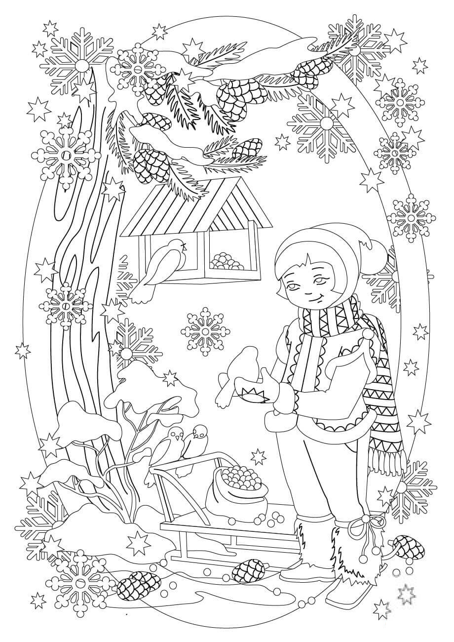 A Girl is Feeding the Birds